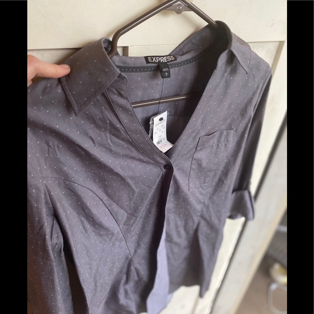 Express blouse dark grey w polka dots large